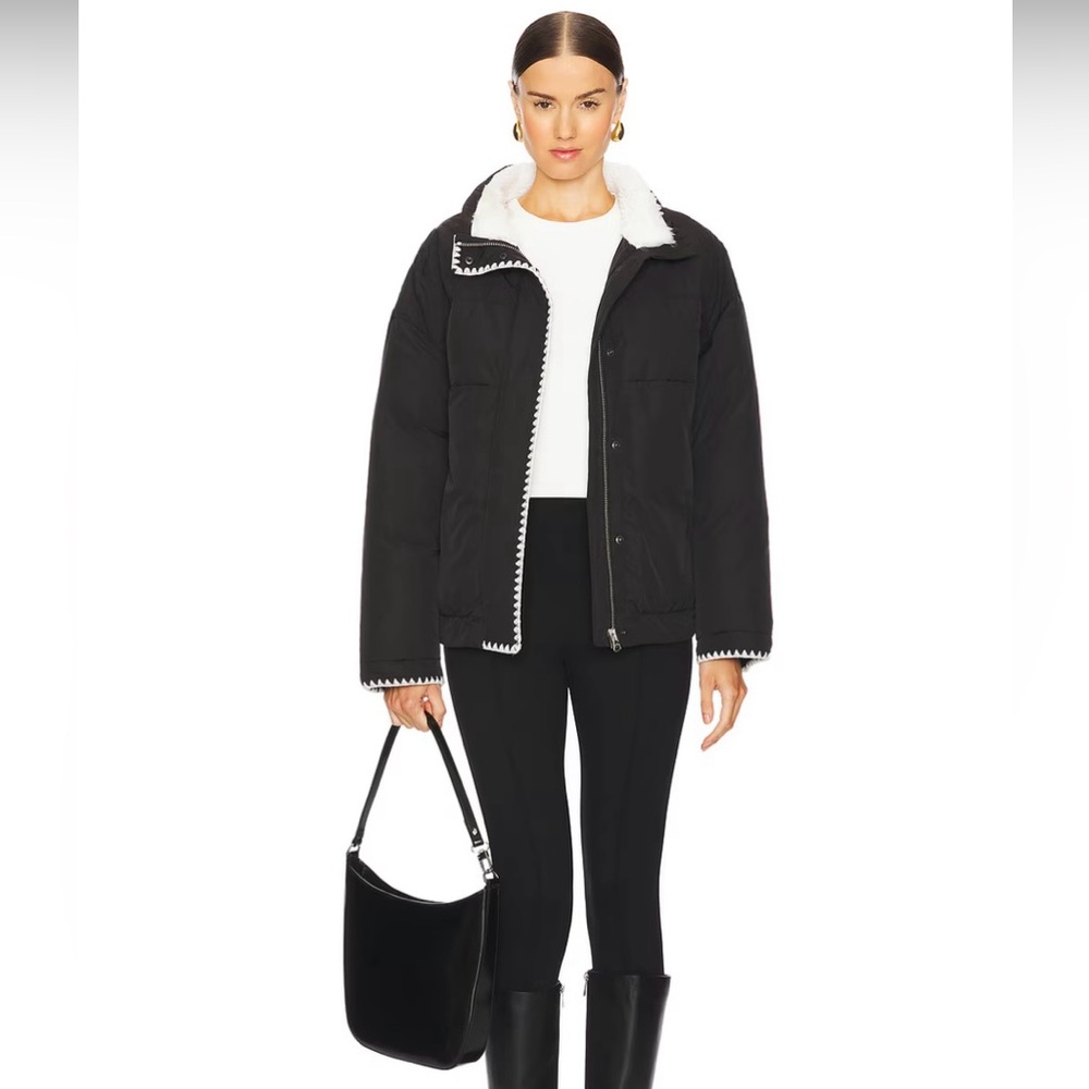 rag & bone Black Quilted Puffer Jacket with White Faux Fur Collar - Picture 16 of 16